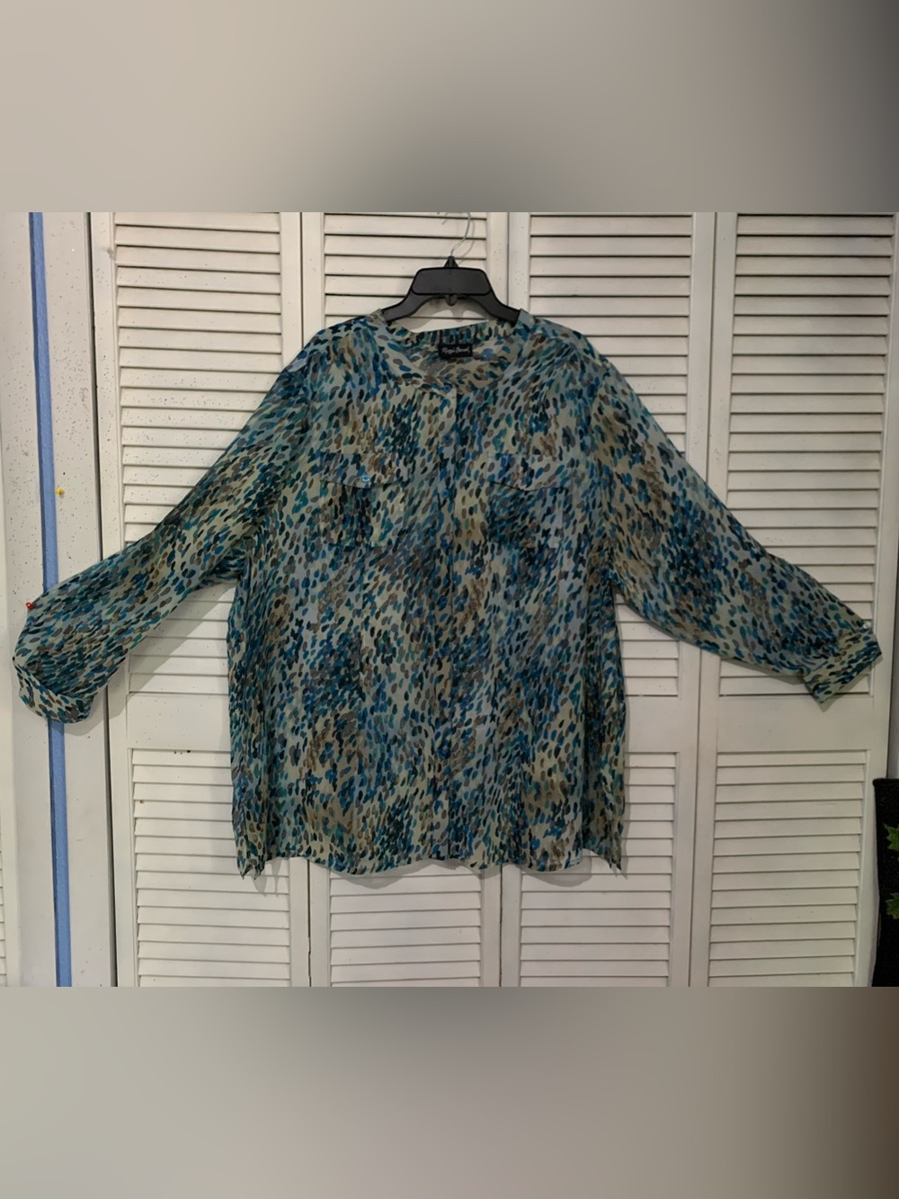Maggie Barnes Sheer Watercolor Print Button Up Blouse 3X